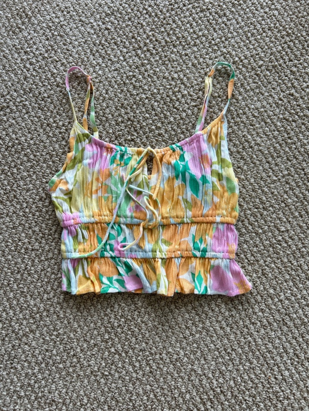Floral Ruched Tie-Front Crop Top - Multi